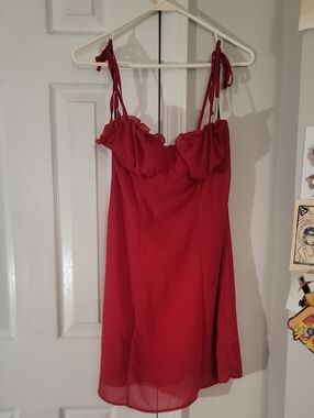 SHEIN Red Tie-Strap Ruffle Mini Dress
